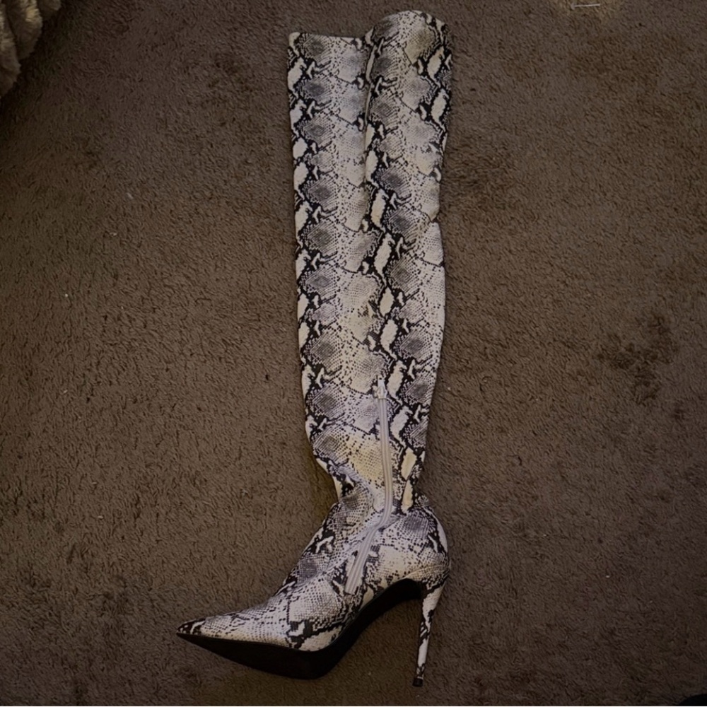 Steve Madden Black and White Snakeskin Over-the-Knee Boots